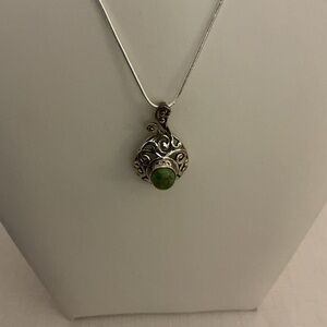 Green Jasper Sterling Silver Pendant Necklace